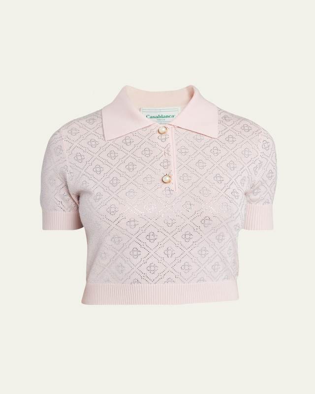 Crystal Monogram Crop Polo Shirt